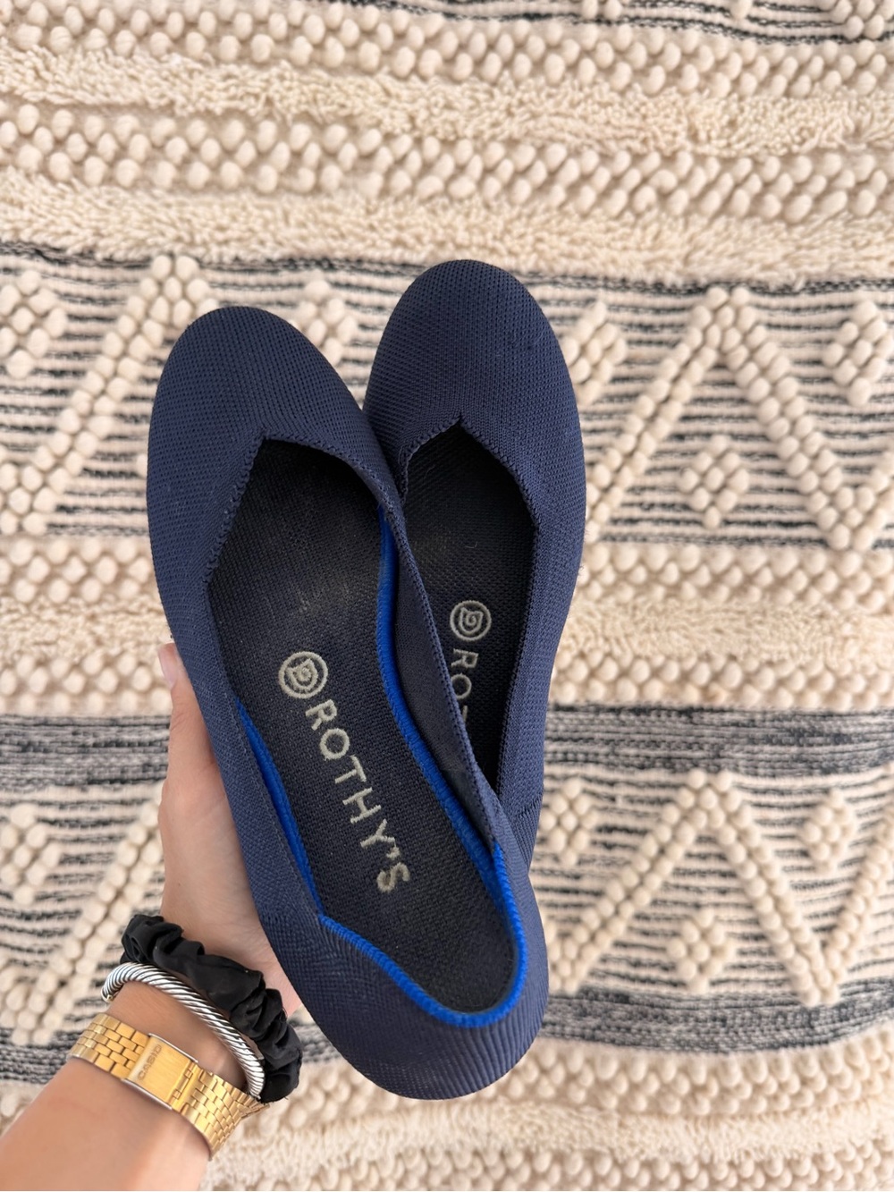 Rothy's Navy Rounded-Toe Knit Flats with Blue Trim